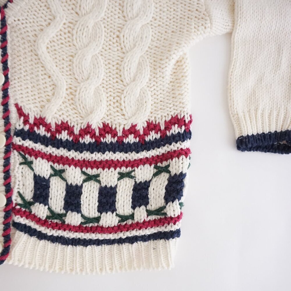 Huntington Ridge Hand Knit Cable Cardigan Preppycore Old Money Cottagecore M - Picture 5 of 12